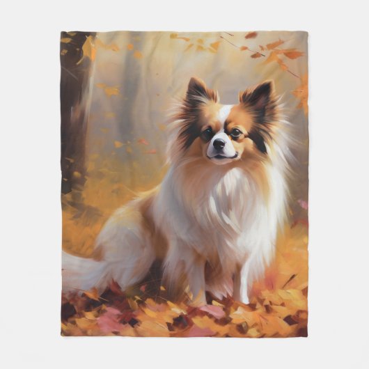 Papillon in Herfstbladeren Herfst Inspire Fleece Deken (Voorkant)