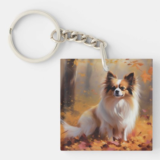 Papillon in Herfstbladeren Herfst Inspire Sleutelhanger (Voorkant)