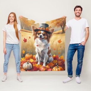 Papillon in herfstbladeren Thanksgiving kunst Fleece Deken