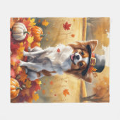 Papillon in herfstbladeren Thanksgiving kunst Fleece Deken (Voorkant (Horizontaal))