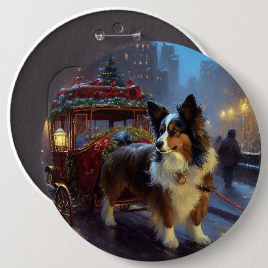 Papillon Kerst Feestelijke Periode Ronde Button 6,0 Cm (Voorkant /achterkant)