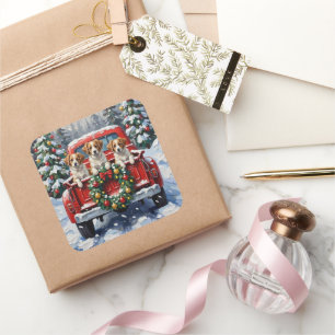 Papillon Kerst Rode Truck Vakantie Vierkante Sticker