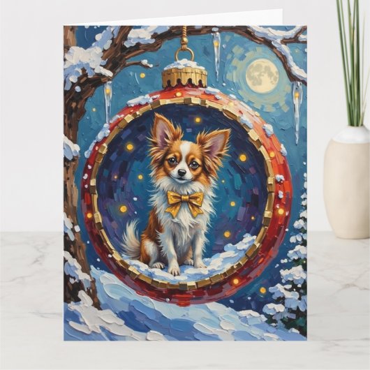 Papillon Kerstbal Ornament Vakantie Kaart (Voorkant)