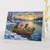 Papillon Kerstboot Vakantie Kaart (Gele Bloem)