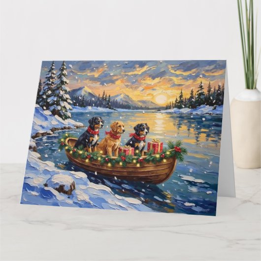 Papillon Kerstboot Vakantie Kaart (Voorkant)