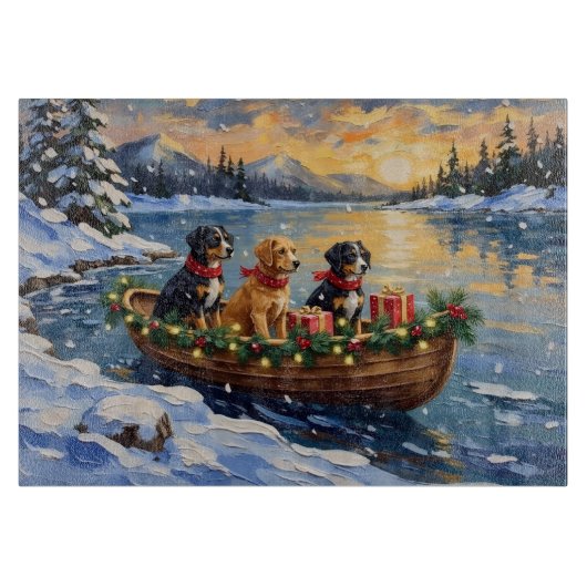 Papillon Kerstboot Vakantie Snijplank (Voorkant)
