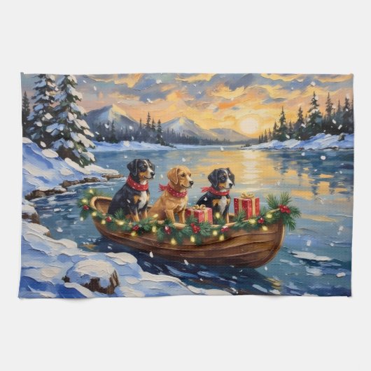 Papillon Kerstboot Vakantie Theedoek (Horizontaal)