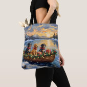 Papillon Kerstboot Vakantie Tote Bag (Dichtbij)