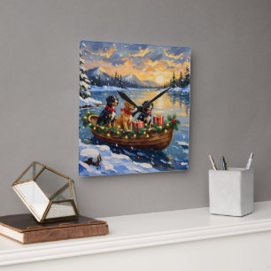 Papillon Kerstboot Vakantie Vierkante Klok