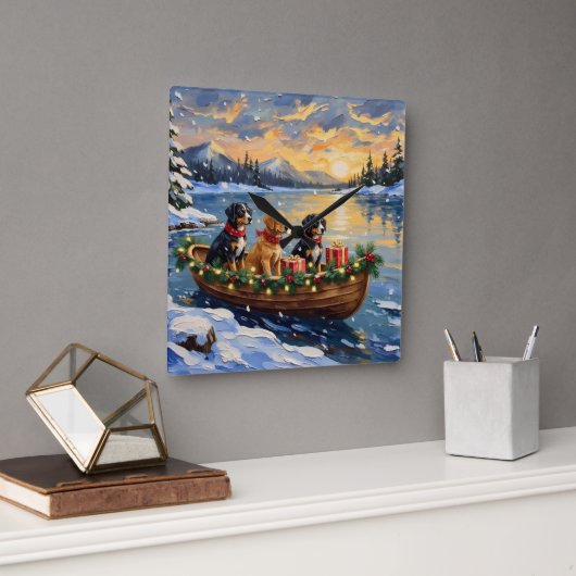 Papillon Kerstboot Vakantie Vierkante Klok (Kantoor)