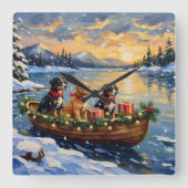 Papillon Kerstboot Vakantie Vierkante Klok (Voorkant)
