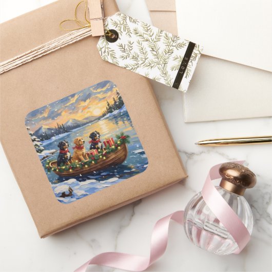 Papillon Kerstboot Vakantie Vierkante Sticker (Geschenken)