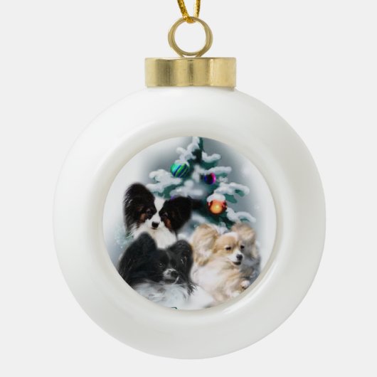 Papillon kerstcadeaus keramische bal ornament (Voorkant)