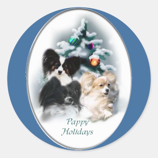 Papillon kerstcadeaus ronde sticker (Voorkant)