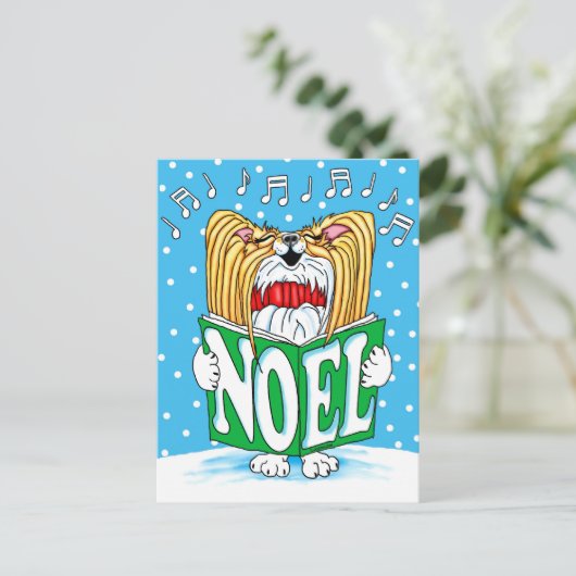 Papillon KerstCaroler RW Feestdagenkaart (Staand voorkant)