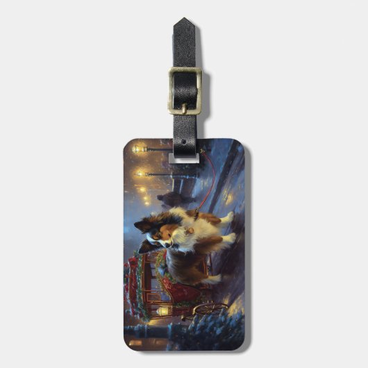 Papillon Kerstfeest Seizoen Bagagelabel (Voorkant verticaal)