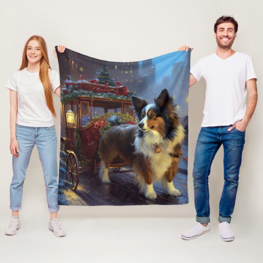 Papillon Kerstfeest Seizoen Fleece Deken (In situ)