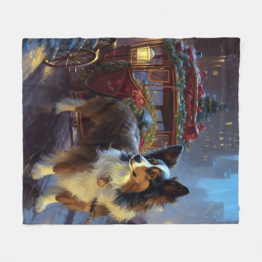 Papillon Kerstfeest Seizoen Fleece Deken (Voorkant (Horizontaal))