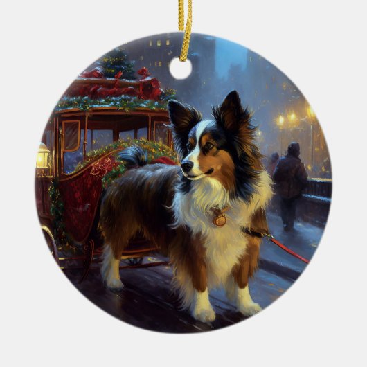 Papillon Kerstfeest Seizoen Keramisch Ornament (Voorkant)
