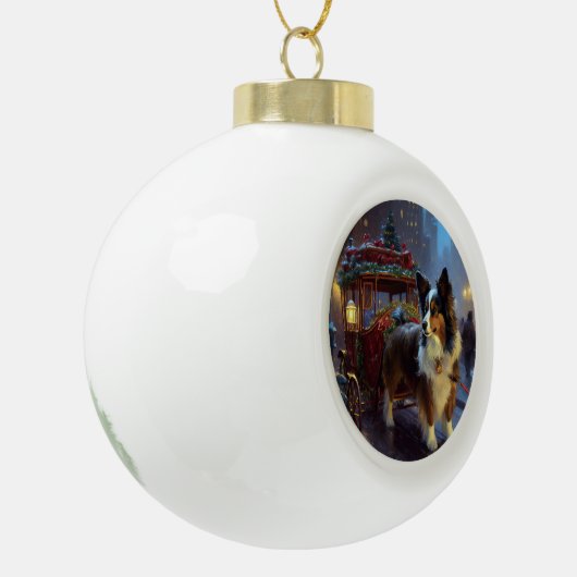 Papillon Kerstfeest Seizoen Keramische Bal Ornament (Links)