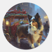 Papillon Kerstfeest Seizoen Ronde Sticker (Voorkant)