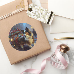 Papillon Kerstfeest Seizoen Ronde Sticker