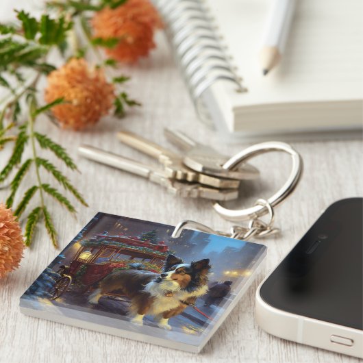 Papillon Kerstfeest Seizoen Sleutelhanger (Voorkant Rechts)