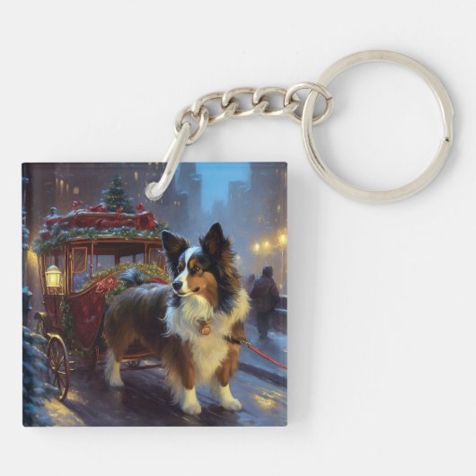 Papillon Kerstfeest Seizoen Sleutelhanger (Achterkant)