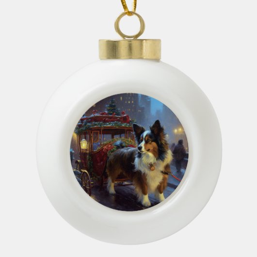 Papillon Kerstfeestseizoen Keramische Bal Ornament (Voorkant)