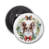 Papillon Kerstkrans feestelijke pup Button Flesopener (Voorkant)