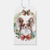 Papillon Kerstkrans feestelijke pup Cadeaulabel (Voorkant)