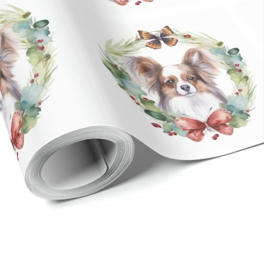 Papillon Kerstkrans feestelijke pup Cadeaupapier (Rol Hoek)