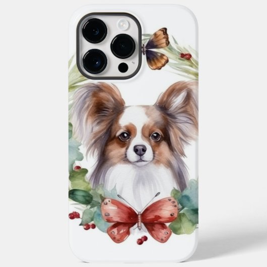 Papillon Kerstkrans feestelijke pup Case-Mate iPhone Case (Achterkant)