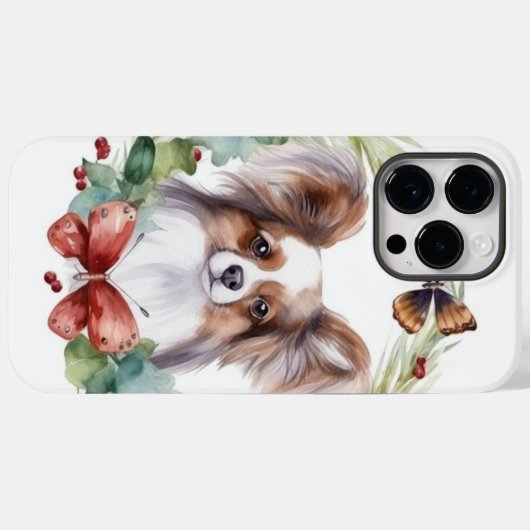 Papillon Kerstkrans feestelijke pup Case-Mate iPhone Case (Achterkant (horizontaal))