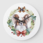 Papillon Kerstkrans feestelijke pup Grote Klok (Voorkant)