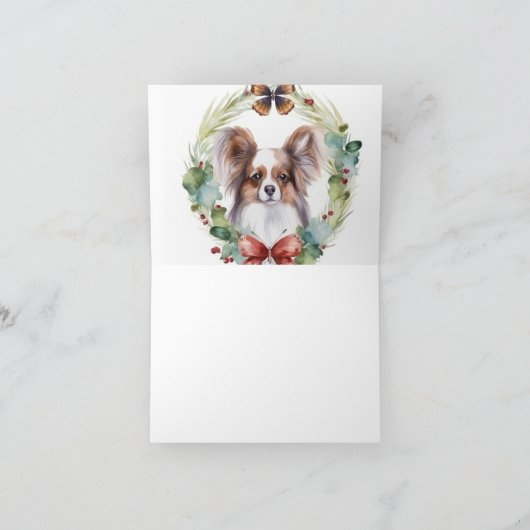 Papillon Kerstkrans feestelijke pup Kaart (Binnen)