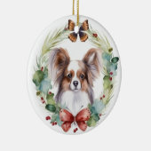 Papillon Kerstkrans feestelijke pup Keramisch Ornament (Rechts)