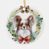 Papillon Kerstkrans feestelijke pup Keramisch Ornament (Voorkant)