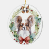 Papillon Kerstkrans feestelijke pup Keramisch Ornament (Links)