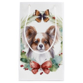 Papillon Kerstkrans feestelijke pup Klein Cadeauzakje (Voorkant)