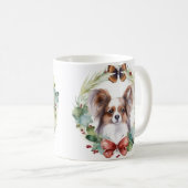 Papillon Kerstkrans feestelijke pup Koffiemok (Voorkant rechts)