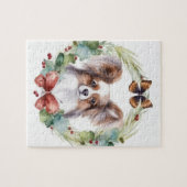 Papillon Kerstkrans feestelijke pup Legpuzzel (Horizontaal)