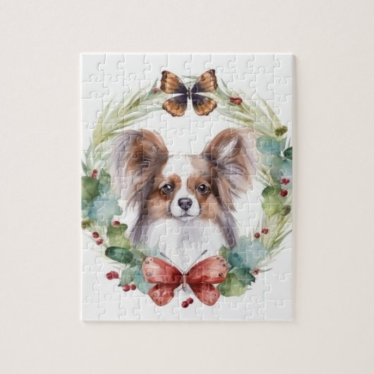 Papillon Kerstkrans feestelijke pup Legpuzzel (Verticaal)