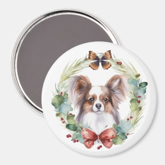 Papillon Kerstkrans feestelijke pup Magneet (Voorkant / Achterkant)