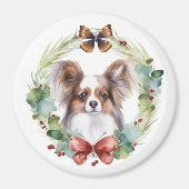 Papillon Kerstkrans feestelijke pup Magneet (Voorkant)