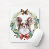 Papillon Kerstkrans feestelijke pup Muismat (Met muis)