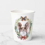 Papillon Kerstkrans feestelijke pup Papieren Bekers (Achterkant)