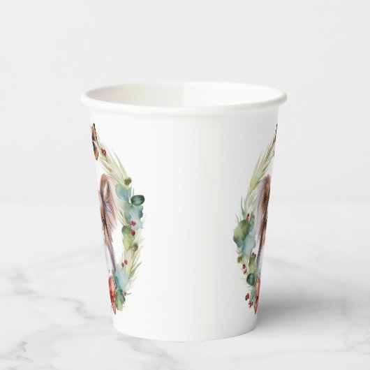 Papillon Kerstkrans feestelijke pup Papieren Bekers (Links)