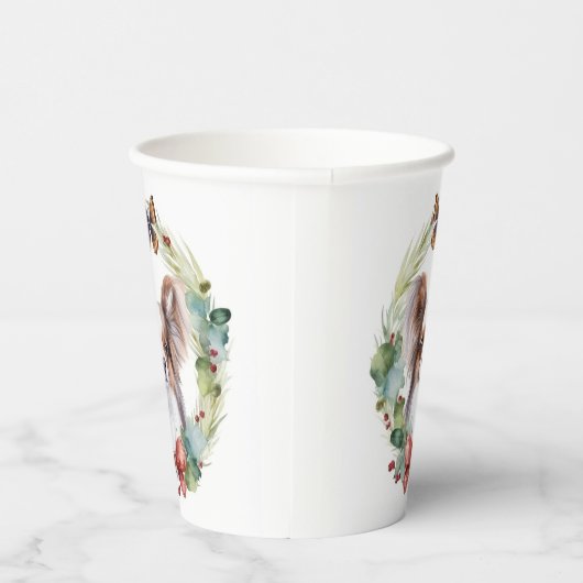 Papillon Kerstkrans feestelijke pup Papieren Bekers (Rechts)