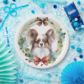 Papillon Kerstkrans feestelijke pup Papieren Bordje (Feest)